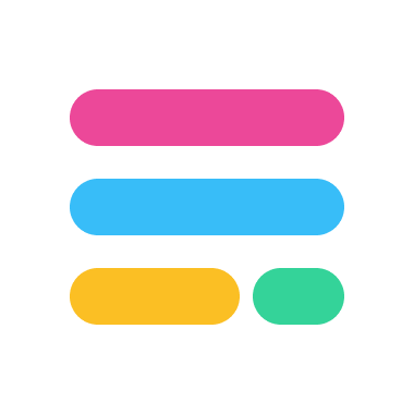 Four horizontal bars in pink, blue, yellow, and teal on a white background.