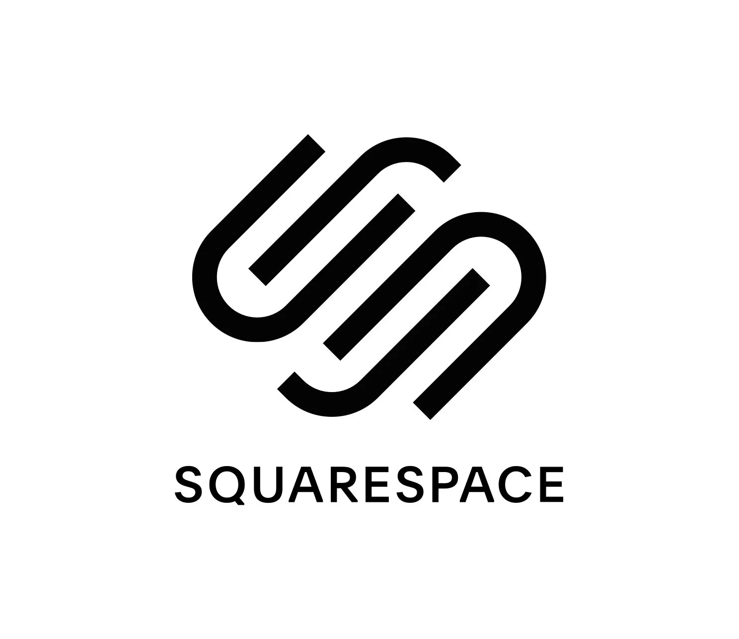 Squarespace logo, black abstract design above the word "SQUARESPACE" on a white background.