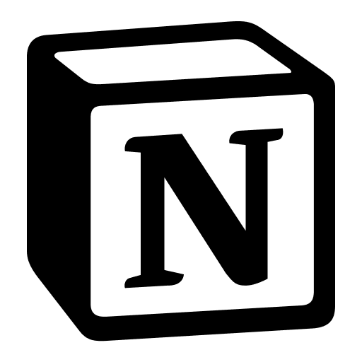 Notion app icon featuring a stylized black letter "N" on a white square background with a 3D effect.