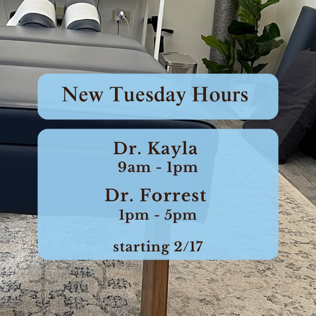 Starting next week 2/17 Dr. Kayla will only be the office in the mornings and Dr. Forrest will be adding afternoon hours 🙌🏻 

Click link in bio to get scheduled 🔗