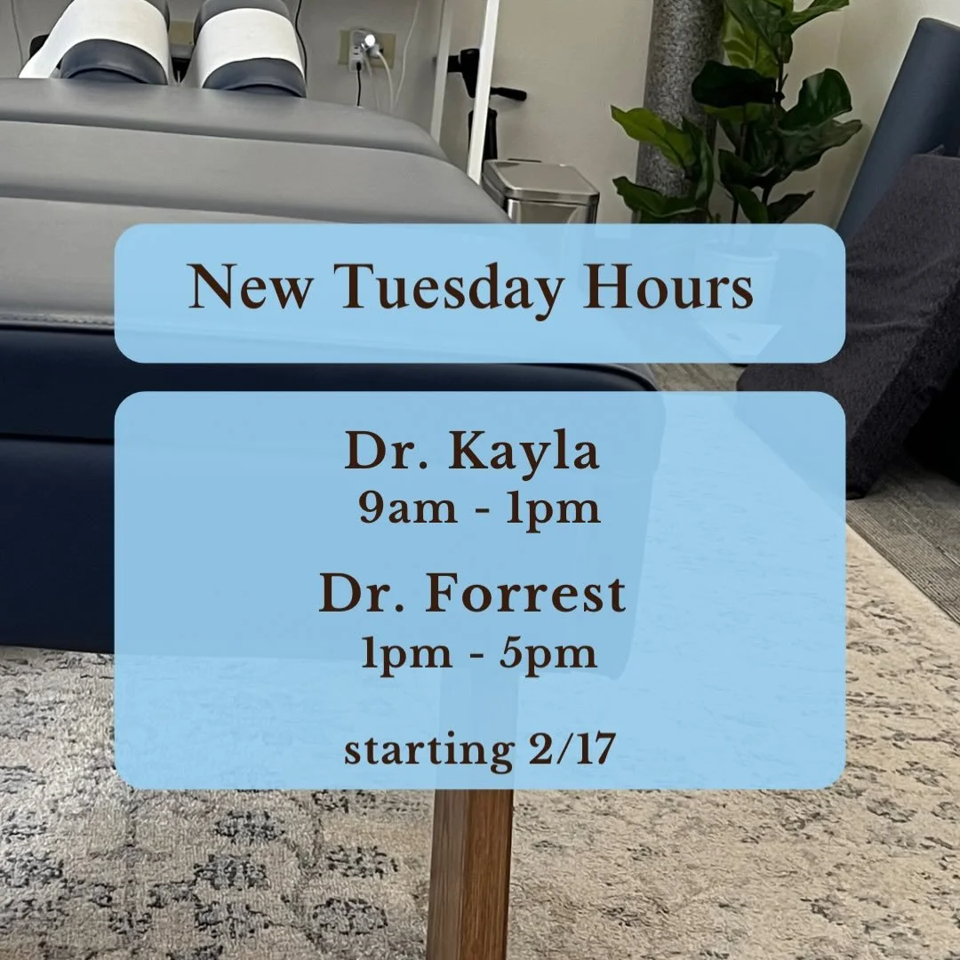 Starting next week 2/17 Dr. Kayla will only be the office in the mornings and Dr. Forrest will be adding afternoon hours 🙌🏻 

Click link in bio to get scheduled 🔗