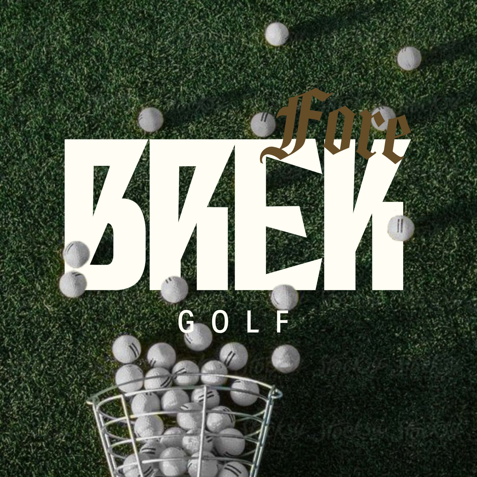 Golf balls scattered around a practice basket on turf for the BREK FORE online golf strength and mobility program.