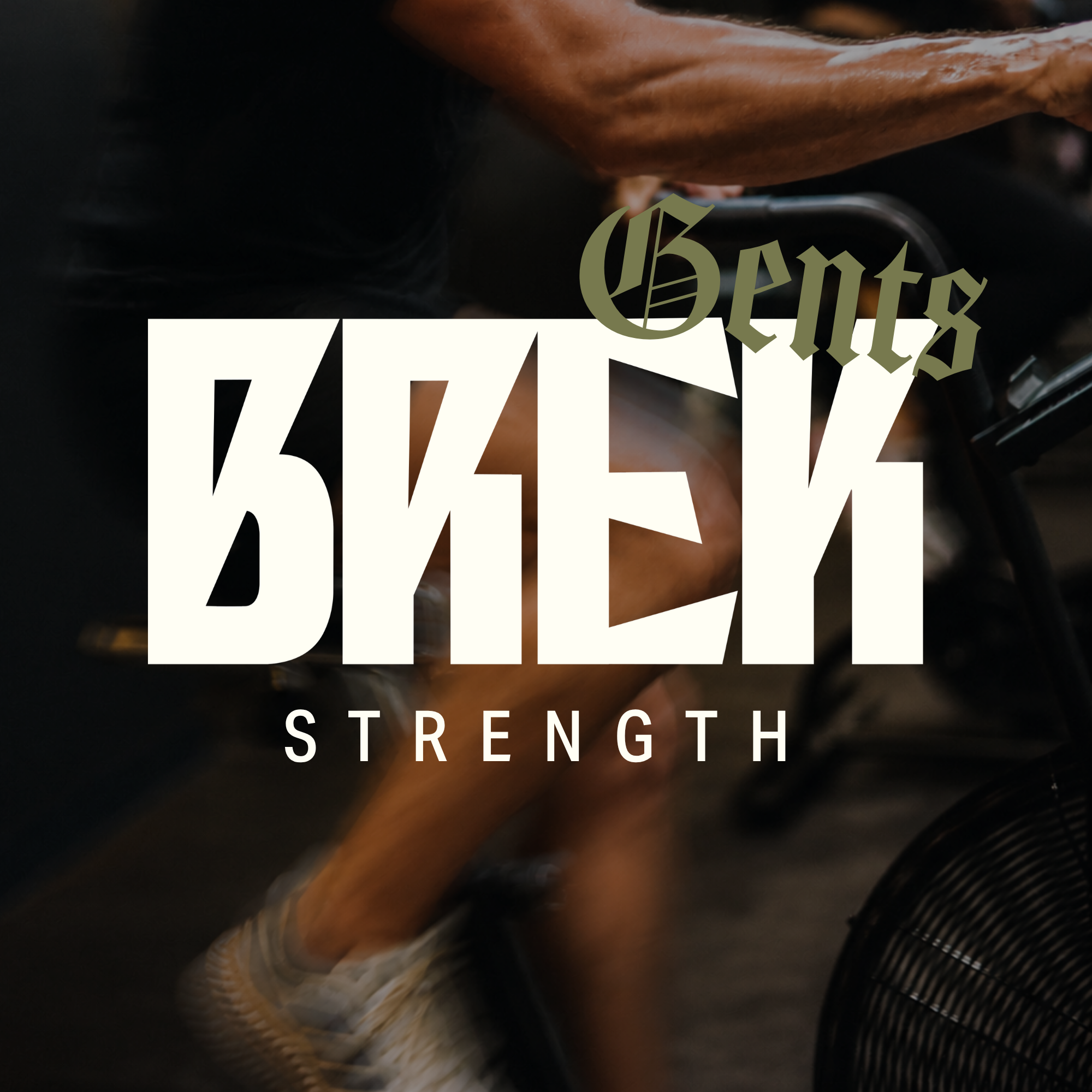 Muscular man riding an AssaultBike on the BREK men’s online strength program cover.