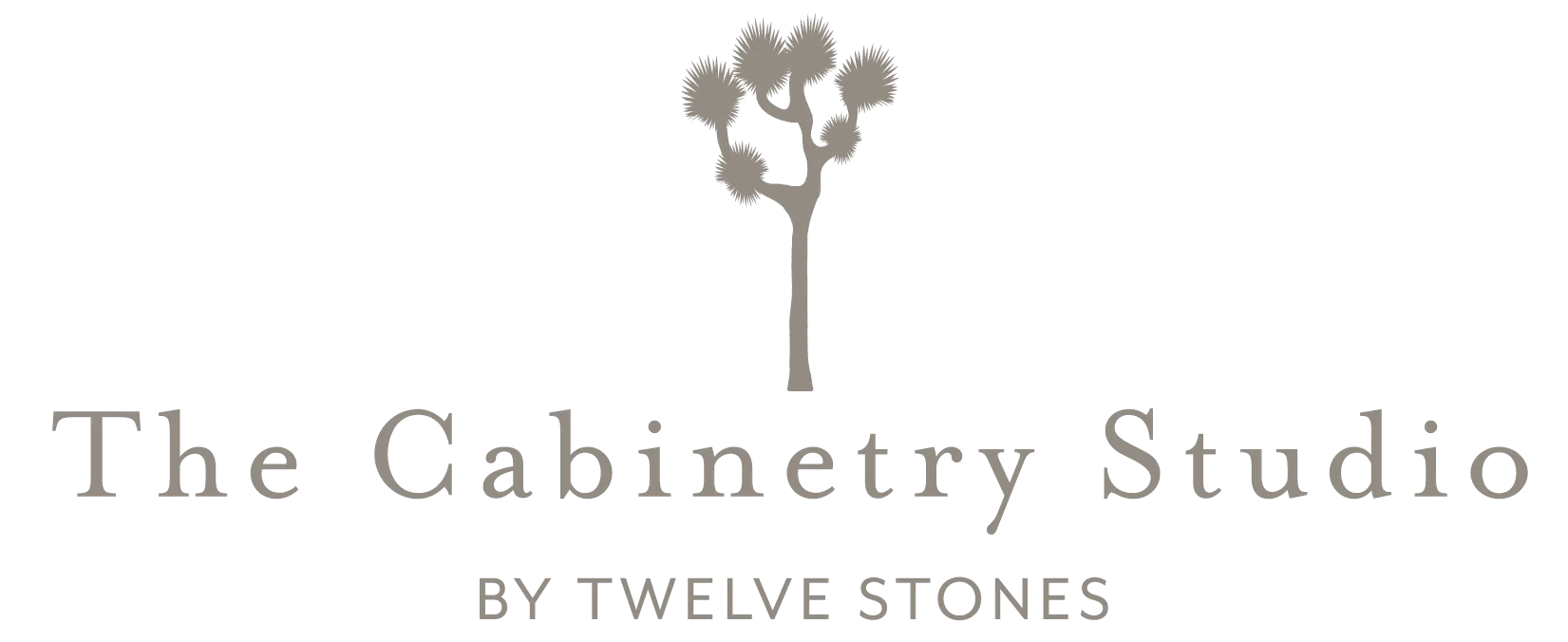 Logo for The Cabinetry Studio by Twelve Stones, featuring a stylized tree above the text.
