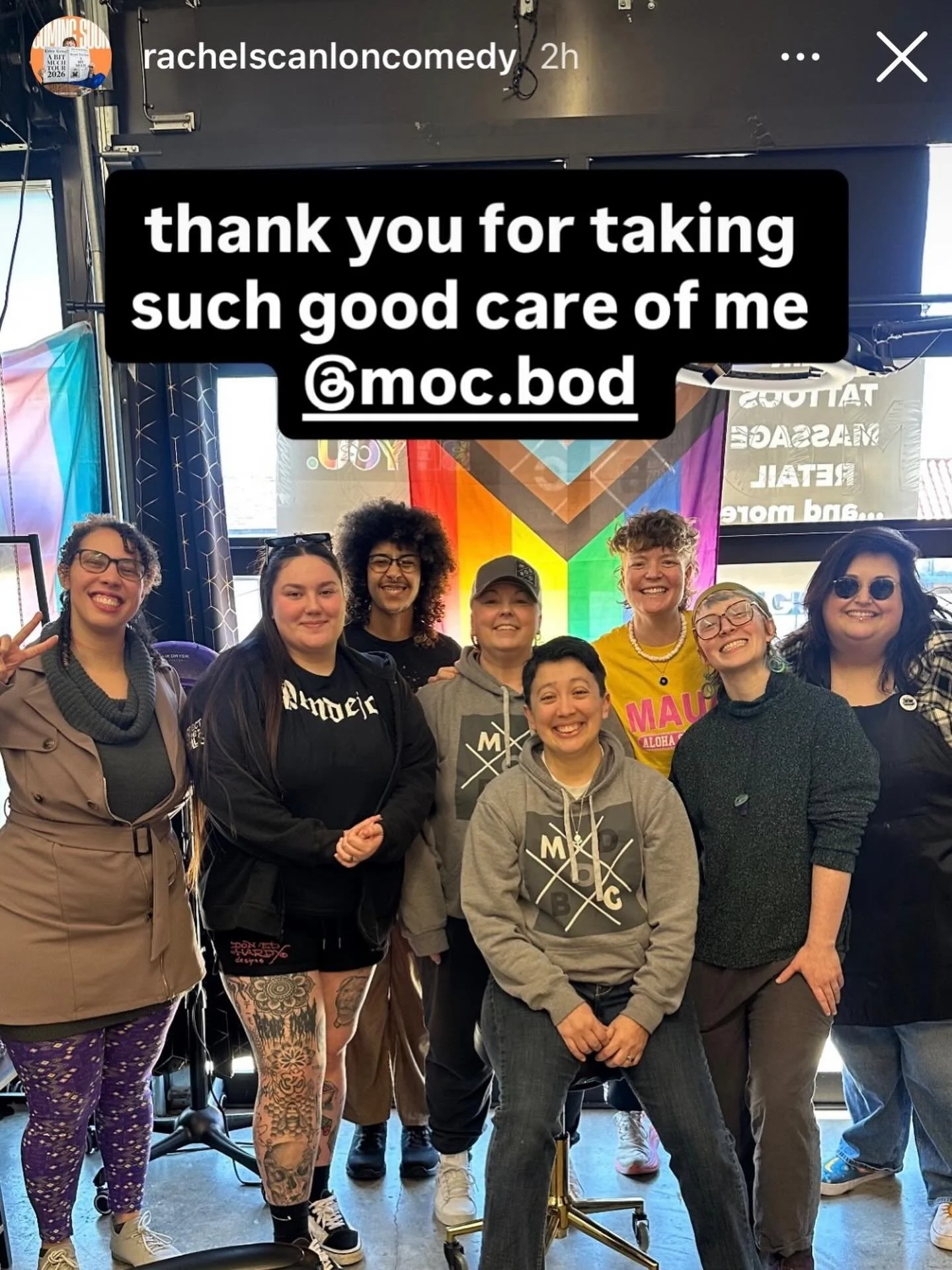 #thatmoment when @rachelscanloncomedy not only made us cry with laughter at her sold-out comedy show, but came into the shop the next day AND got a #queerhaircut from @haircrvftbyerin 🥹🥹🥹🫶 #grateful #lgbtq #lgbtqbusiness @timepeace_massage @kenma