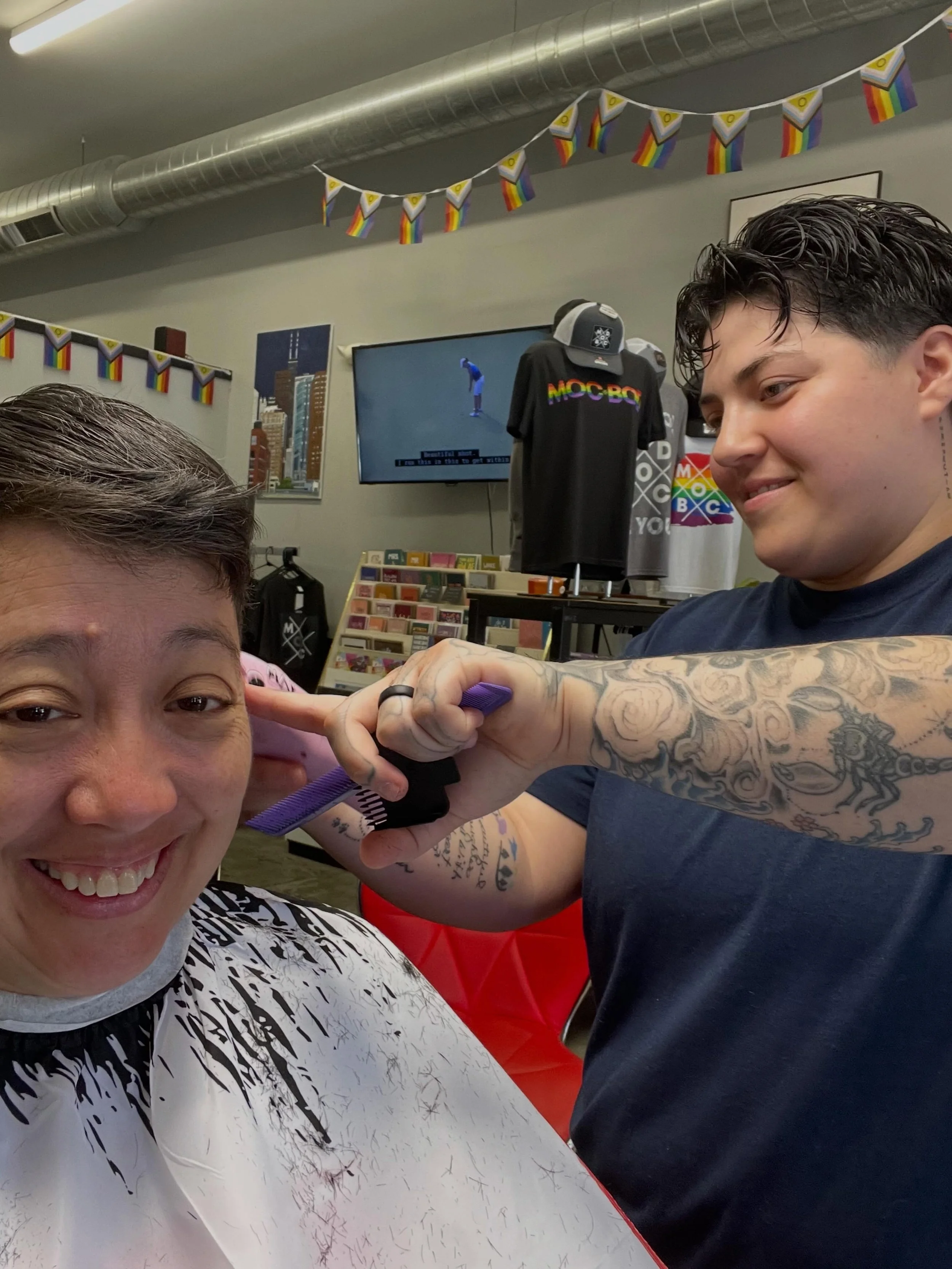 @toris_barberlife in the house!!!! I had the privilege of being first in the chair. Who&rsquo;s next? She&rsquo;s taking walk-ins until 4:00 today and tomorrow! #kcbarber #lgbtq #fade #butchhair #freshfade