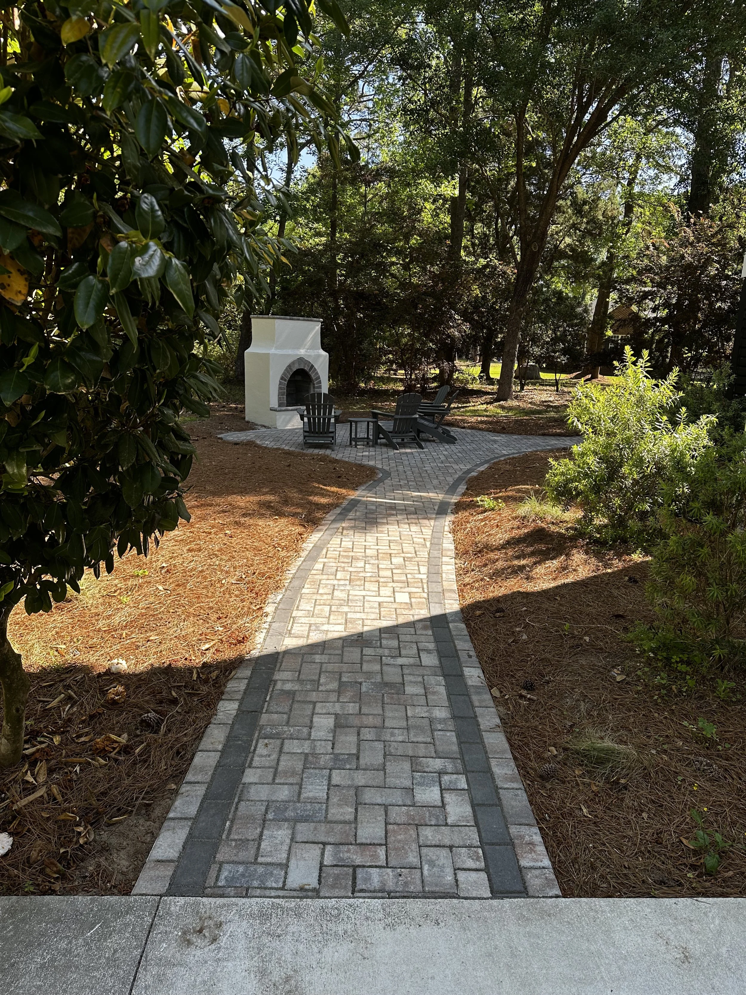 Paver Walkway with Stucco Fireplace