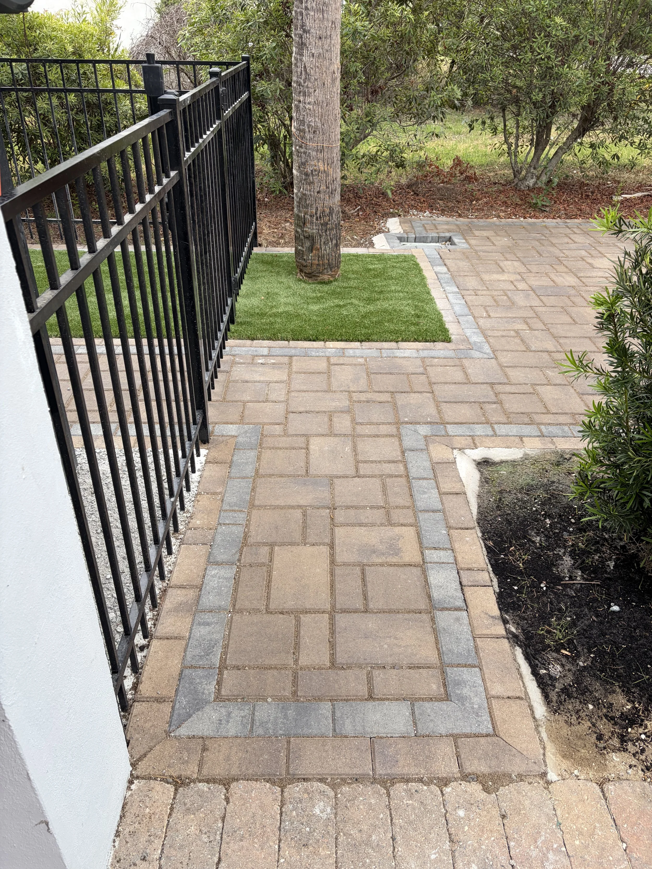 Permeable Paver Patio with Artificial Turf