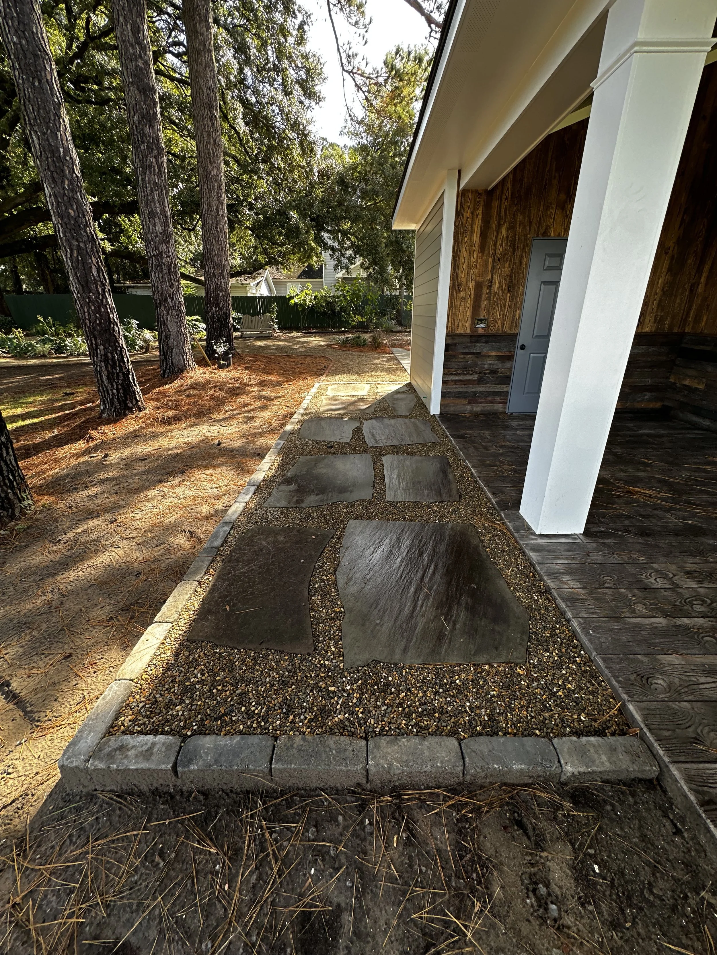 Bluestone Pathway with Gravel and Stone Border