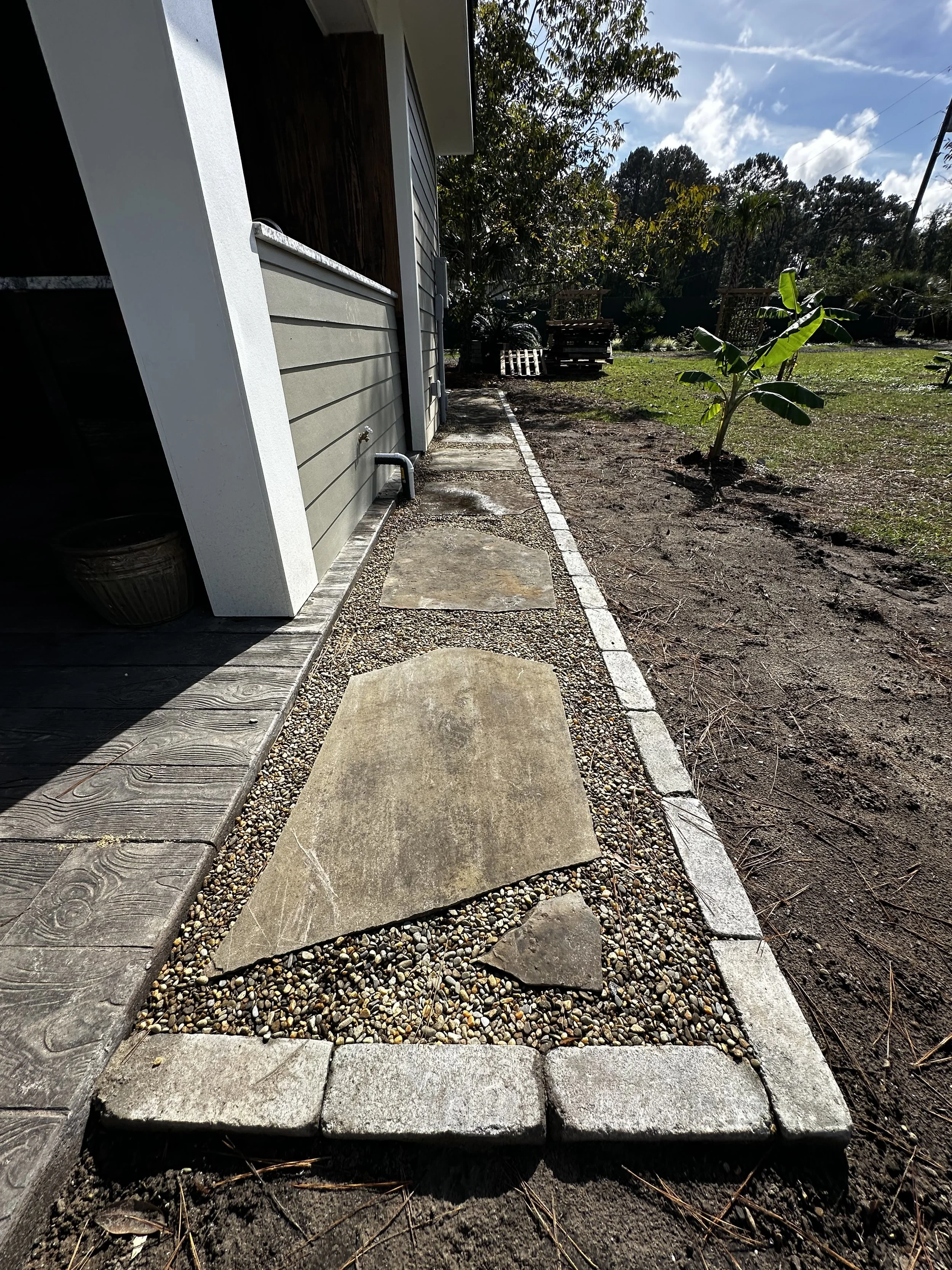 Bluestone Pathway with Gravel and Stone Border