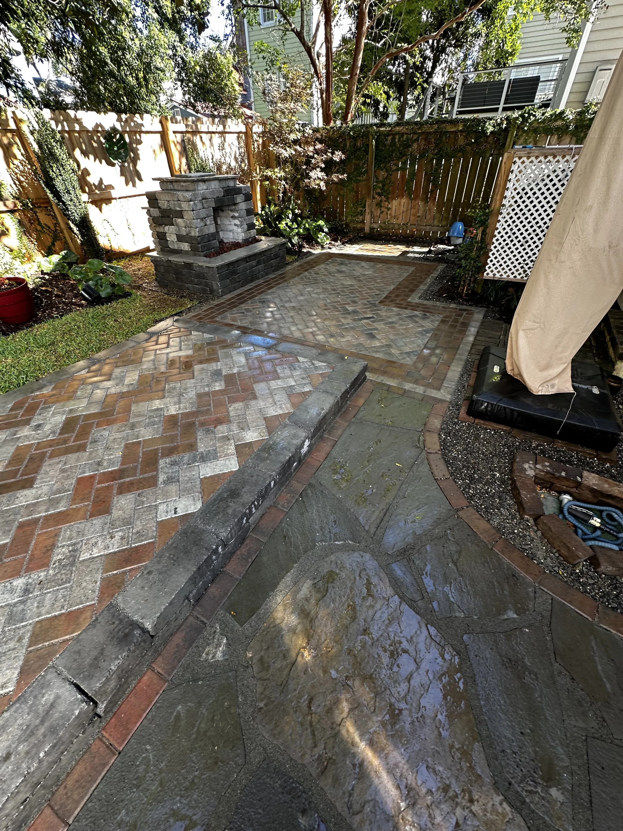 Paver Patio with Fireplace and Bluestone Walkway
