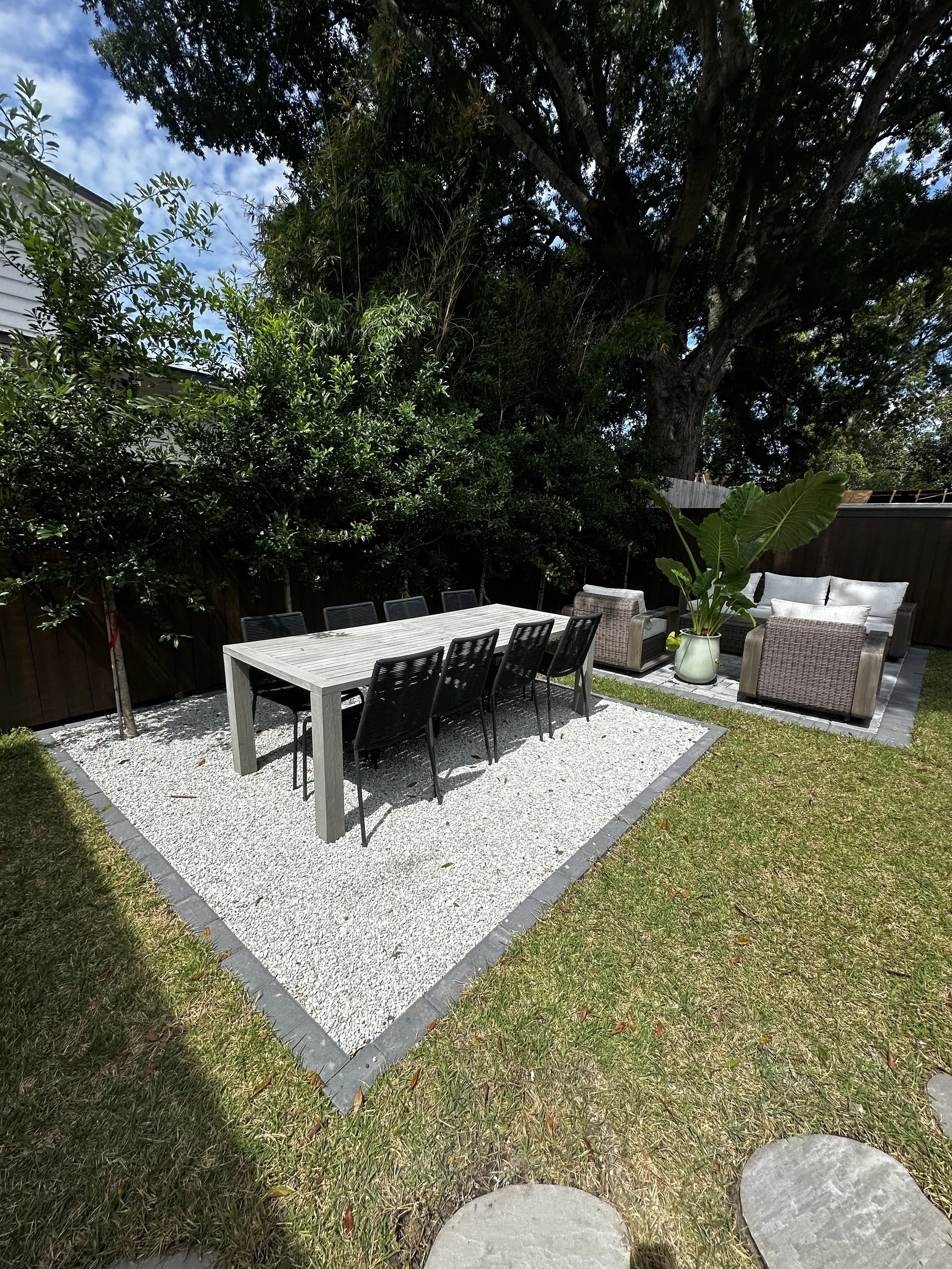 Gravel Dining Area with Paver Border