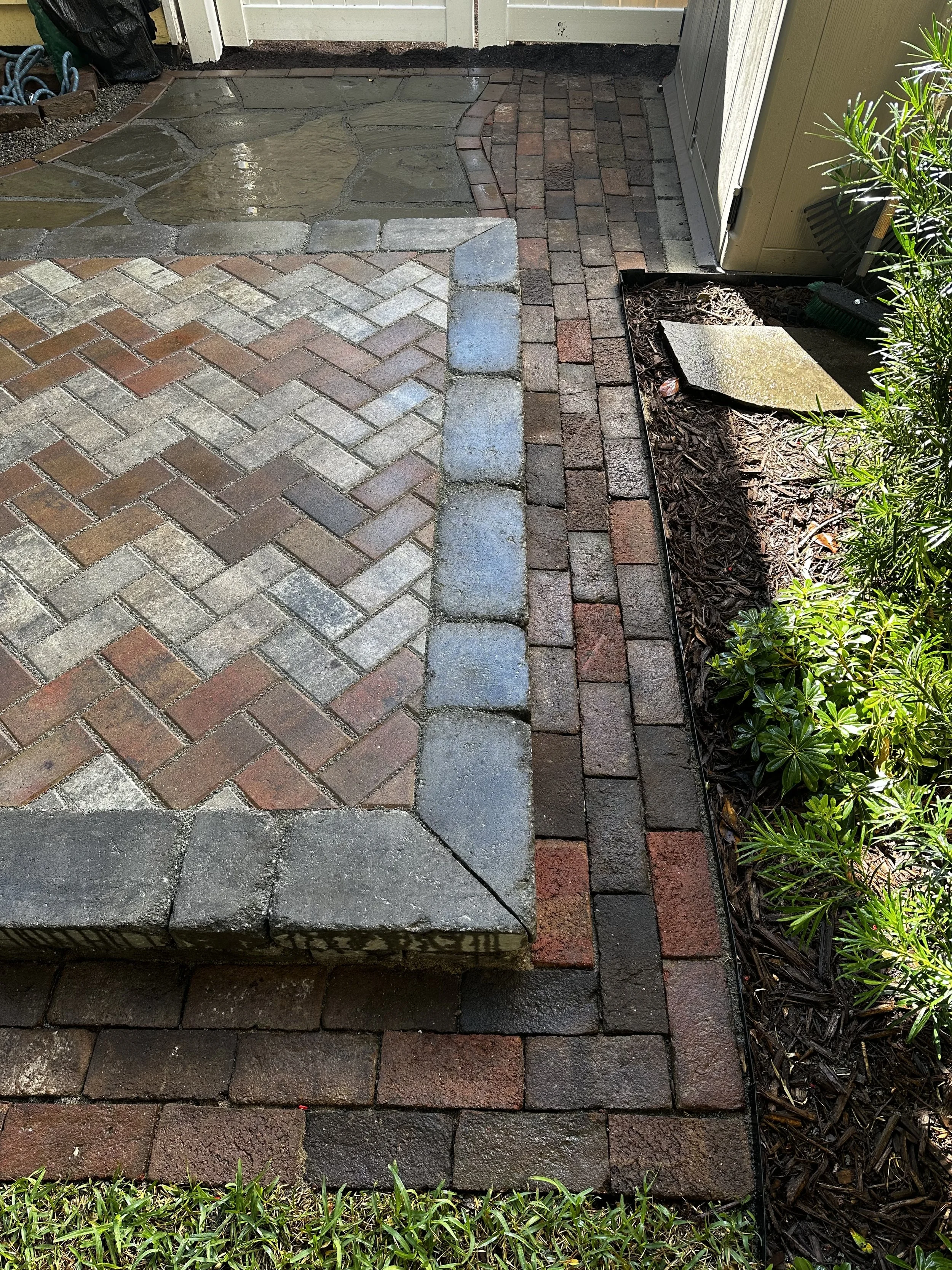 Paver Patio with Fireplace and Reclaimed Brick