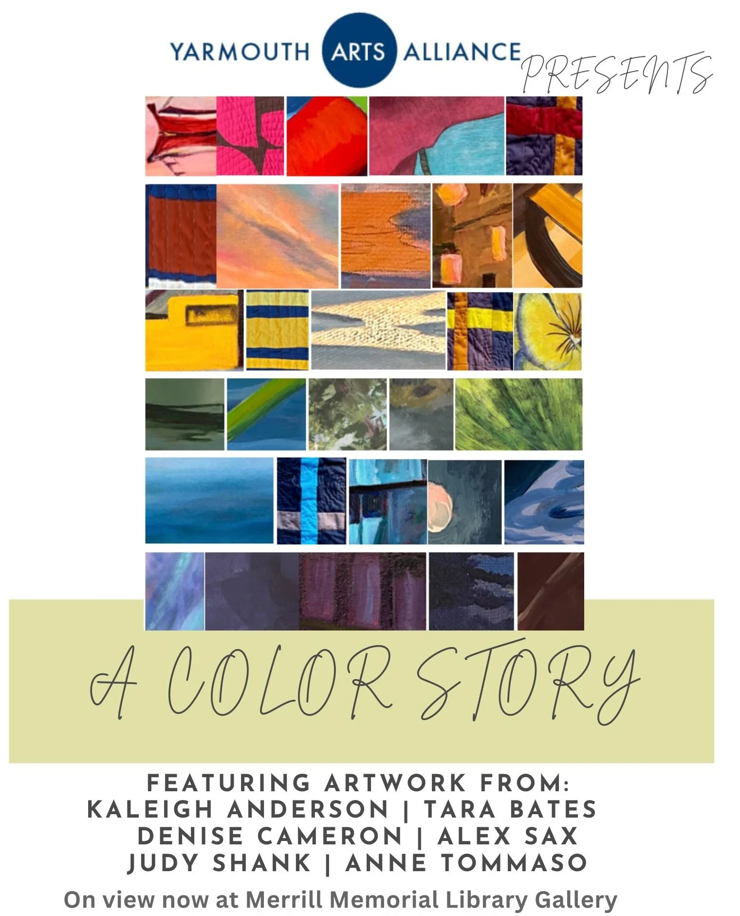 Yarmouth Arts Alliance show in the Merrill Memorial Library Gallery, now through January 31, 2026.
