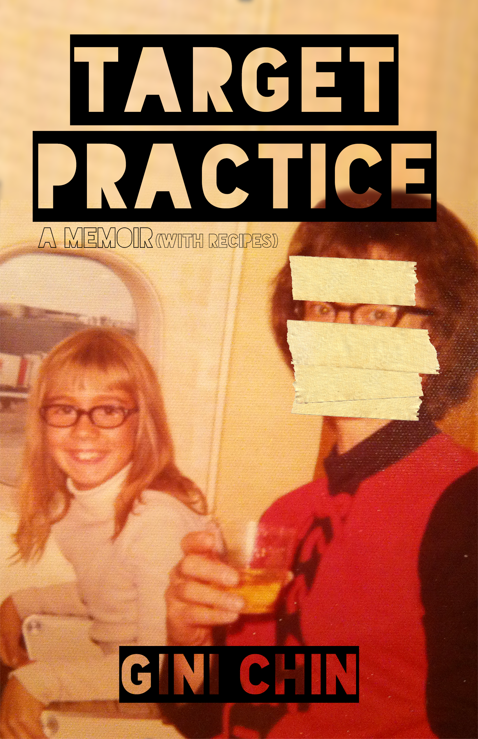 Mother and daughter on a plane. Daughter is about ten years old with glasses and bangs. Mother has teased hair and glasses with tape covering her face except the eyes. She's dressed in a red vest holding a drink.