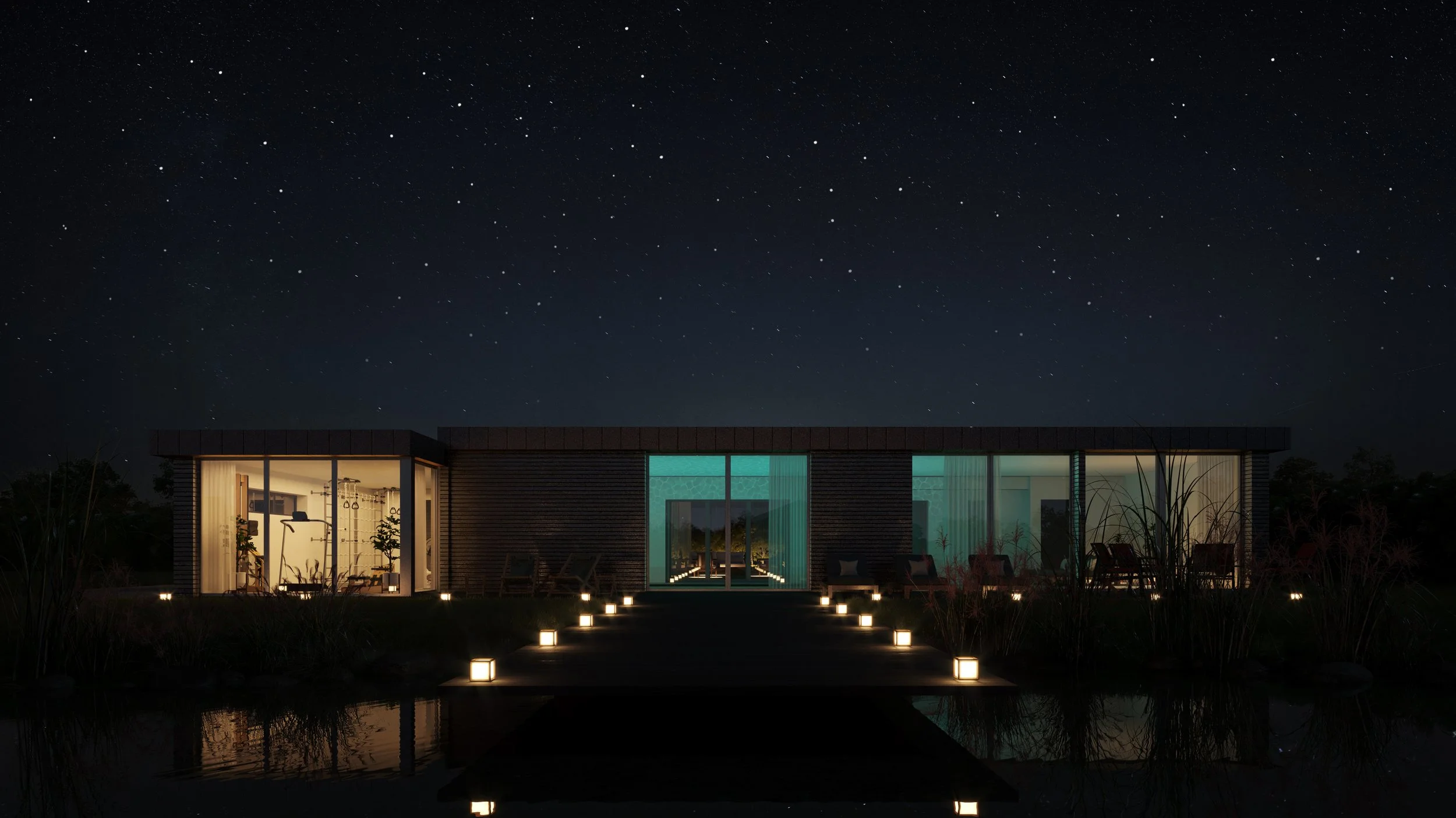 modern architectural indoor pool gym residential