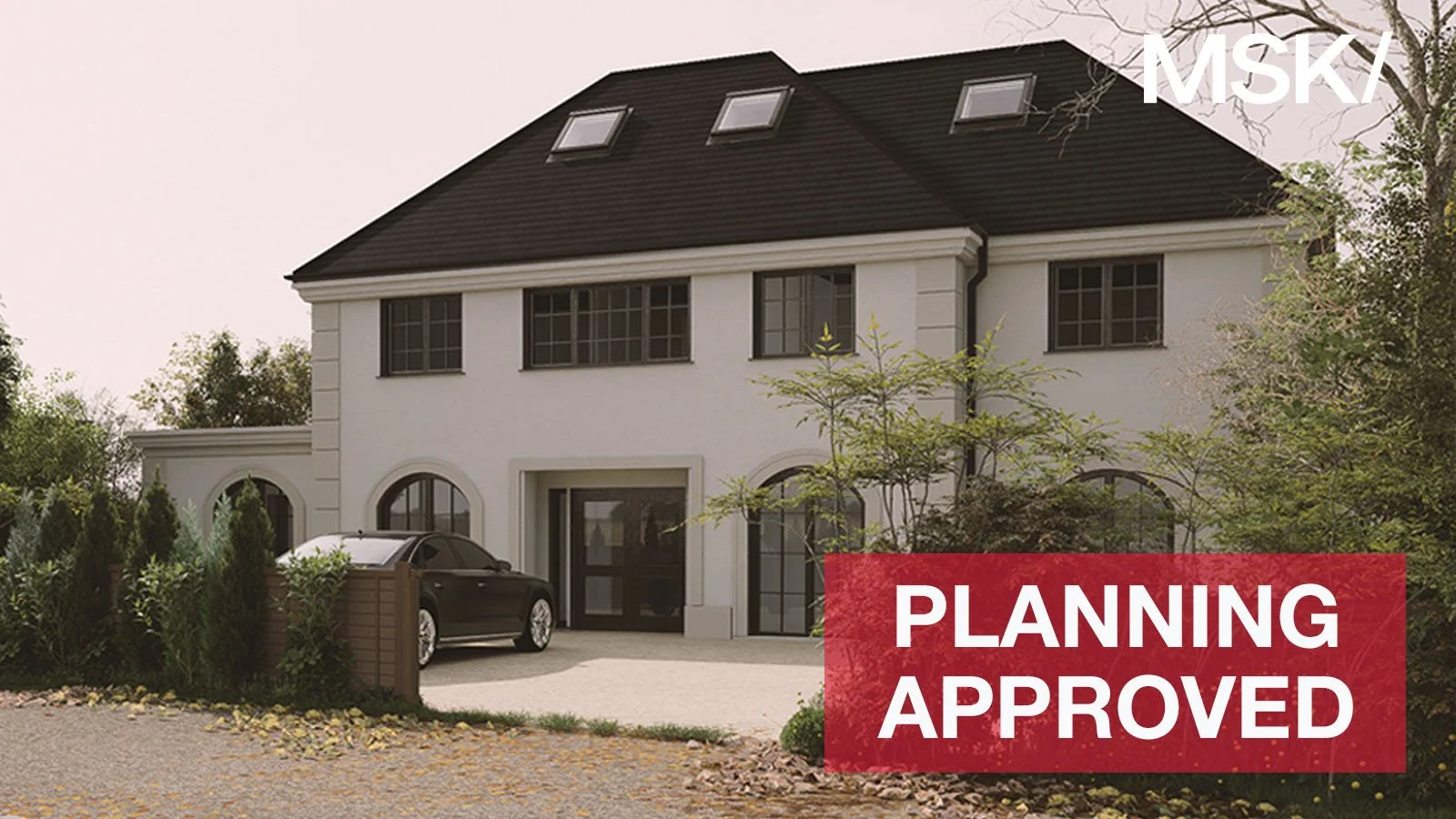 High-end residential extension in Cambridge with planning permission approved, showing proposed front elevation design by MSK Design Ltd