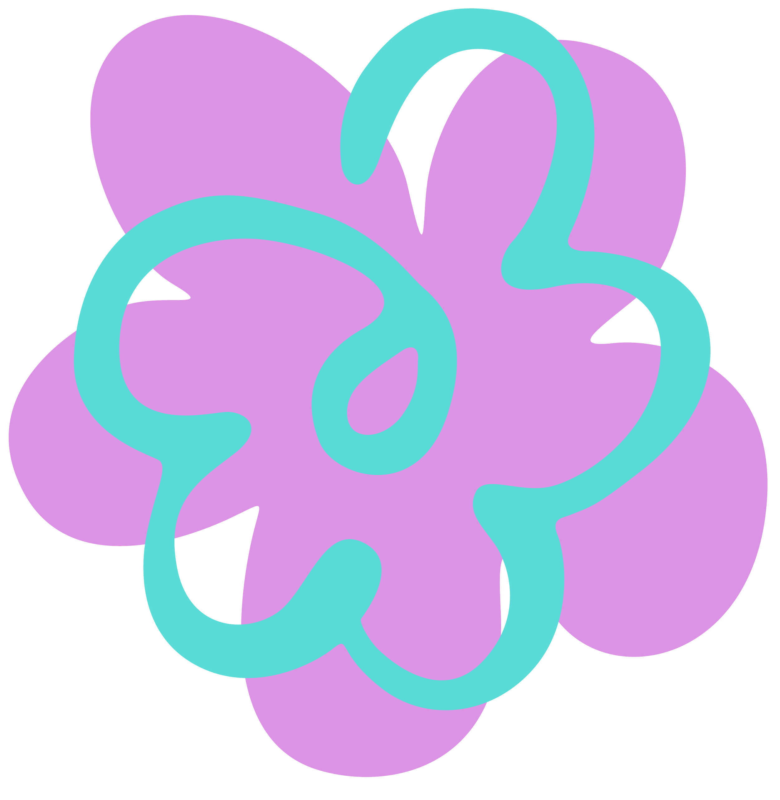 Abstract digital artwork with overlapping purple and turquoise circular shapes.