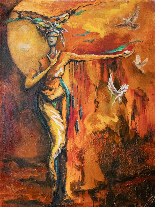 Sunburst Queen with Three Doves