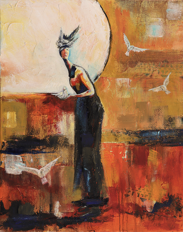 Hunter Moon with Four Doves