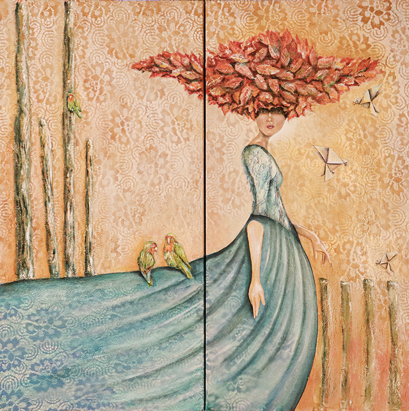 Redhead with Lovebirds