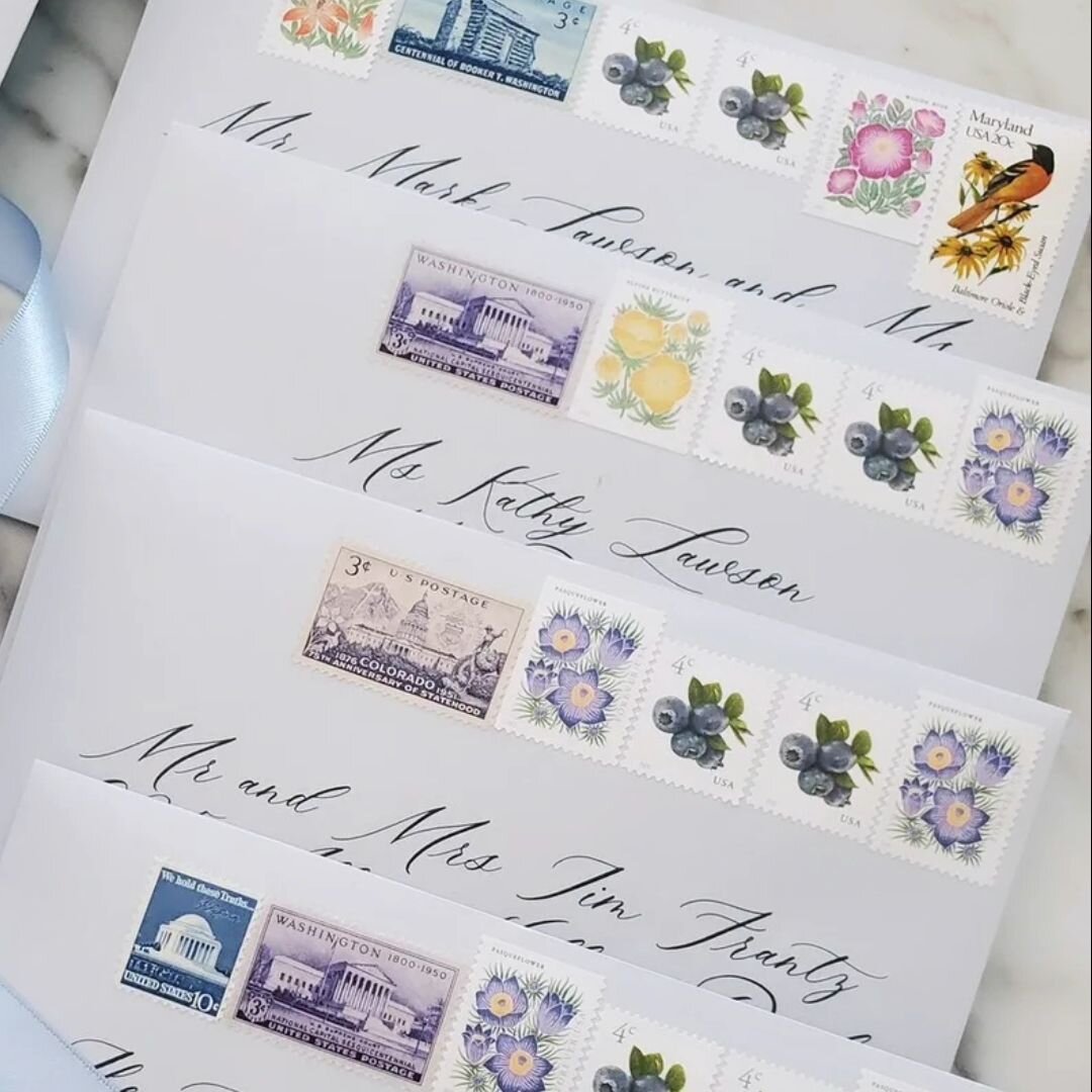In my opinion - this is what &quot;Happy Mail&quot; looks like 💕💌 📬
Cool Blue Envelopes with Curated Postage by rbw
.
#weddingenvelopes #weddingmail #happymailletters