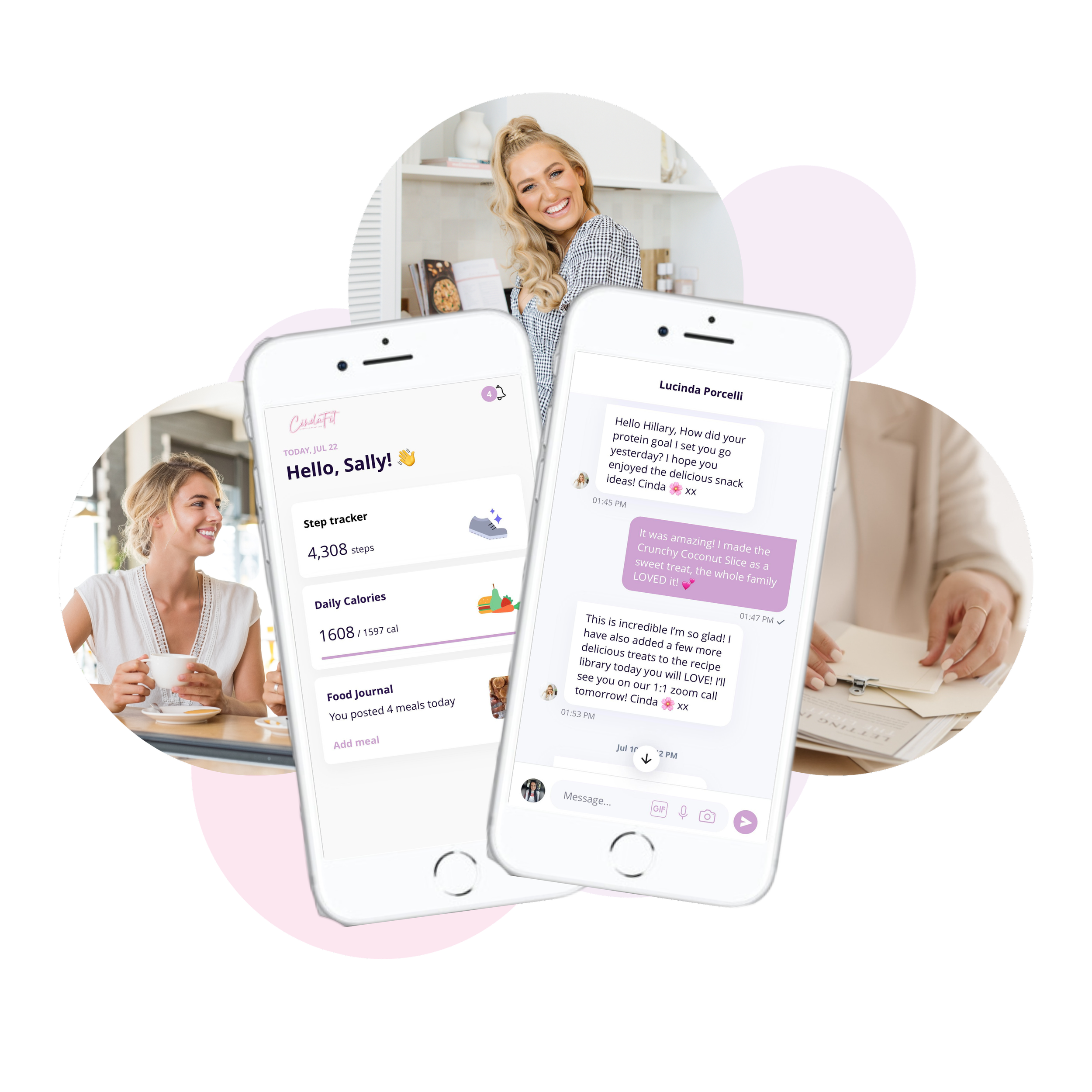 Duo of screens from the Cindafit Nutrition App
