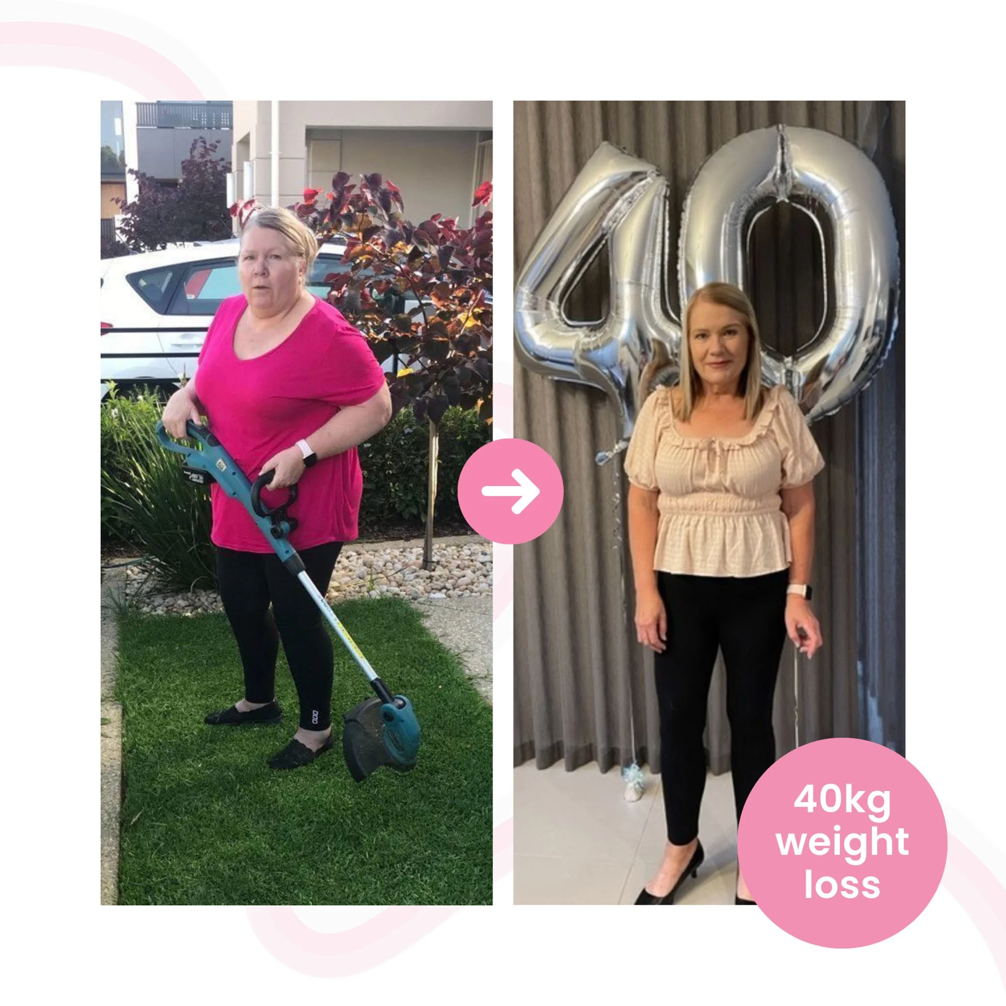 Happy woman pictured before and after weightloss