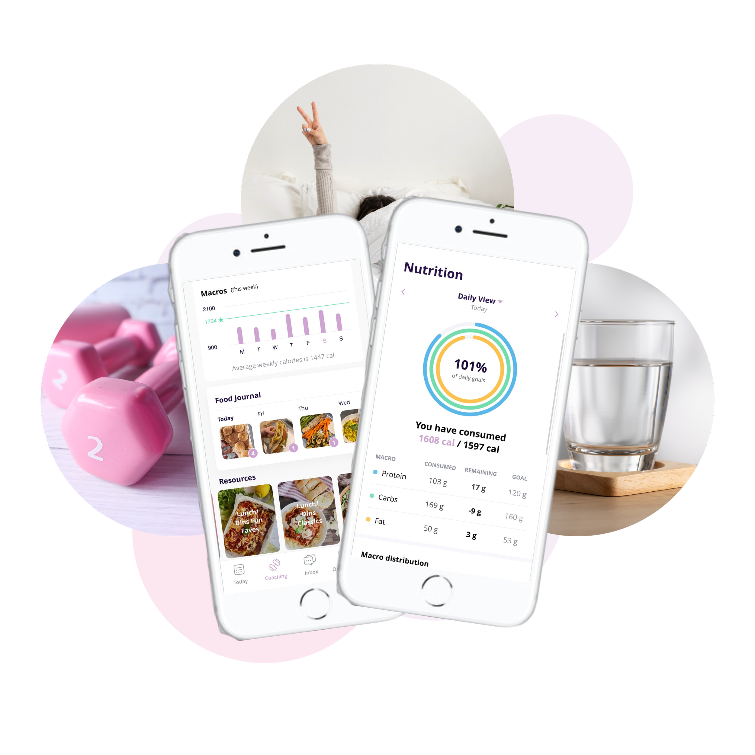Duo of screens from the Cindafit Nutrition App