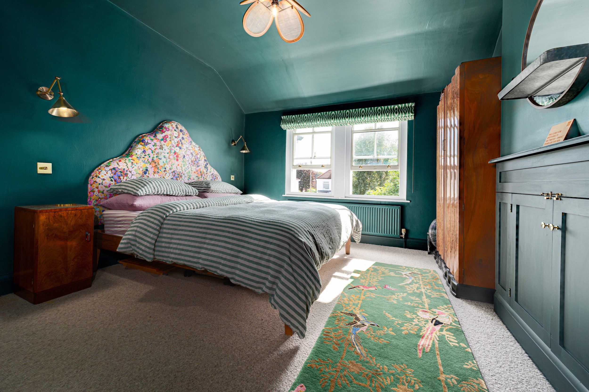 Deep Green Bedroom Floral Headboard Stylemongers Bristol.jpeg
