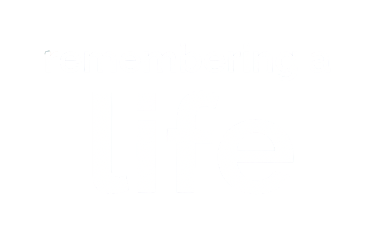 The image contains the text "remembering a life" in white on a black background.