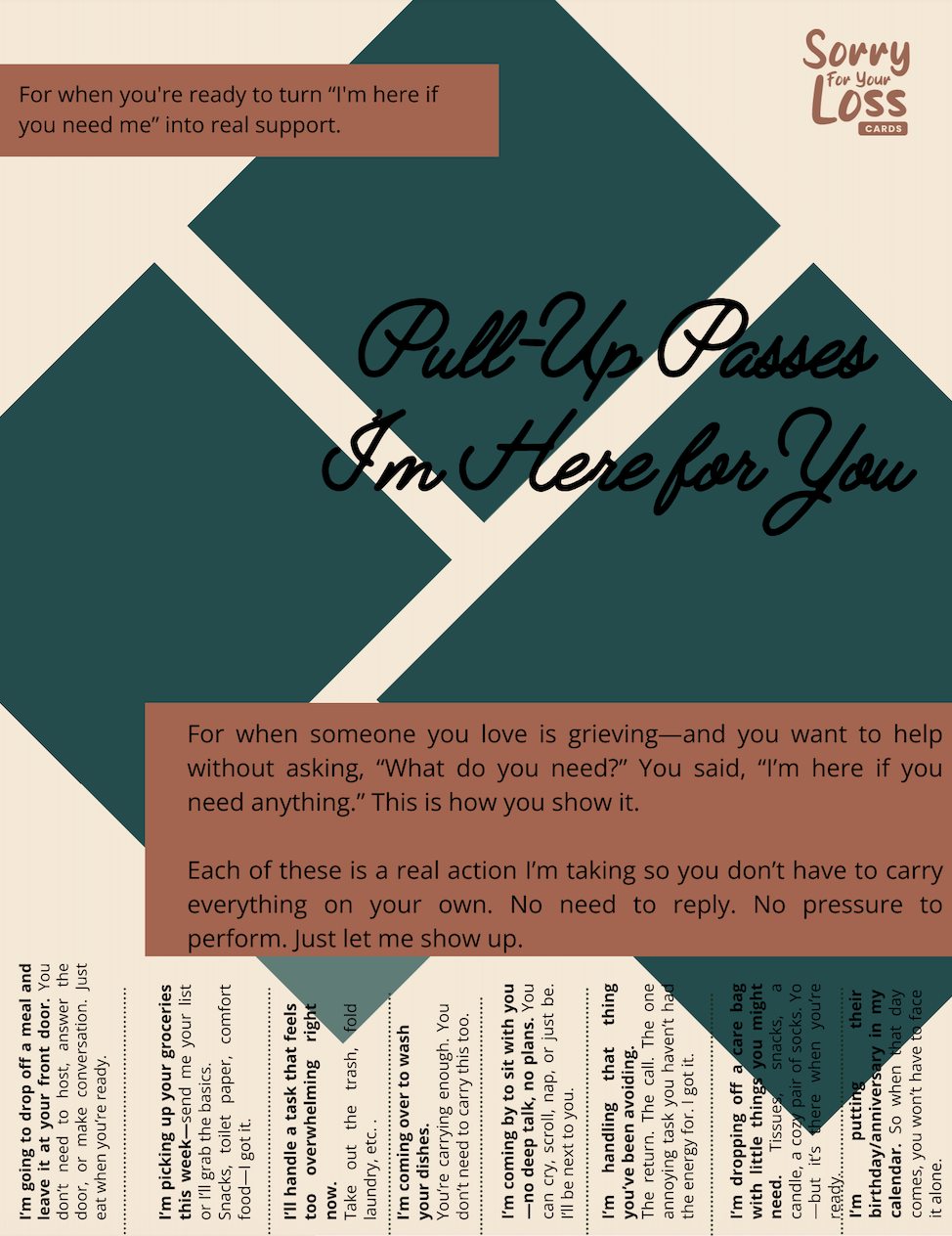 FREE: Pull-Up Passes: I'm Here For You (A Printable Tool for Supporting Someone Who’s Grieving)
