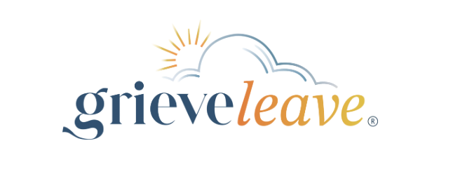 Graphic with stylized sun and cloud above the words "grieve leave" in blue, orange, and beige text.