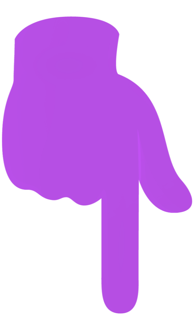 Purple silhouette of a cartoonish hand with a bent thumb and three extended fingers.