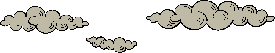 Gray clouds in a cartoon style on a black background.