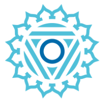 A blue geometric design depicting the throat chakra.