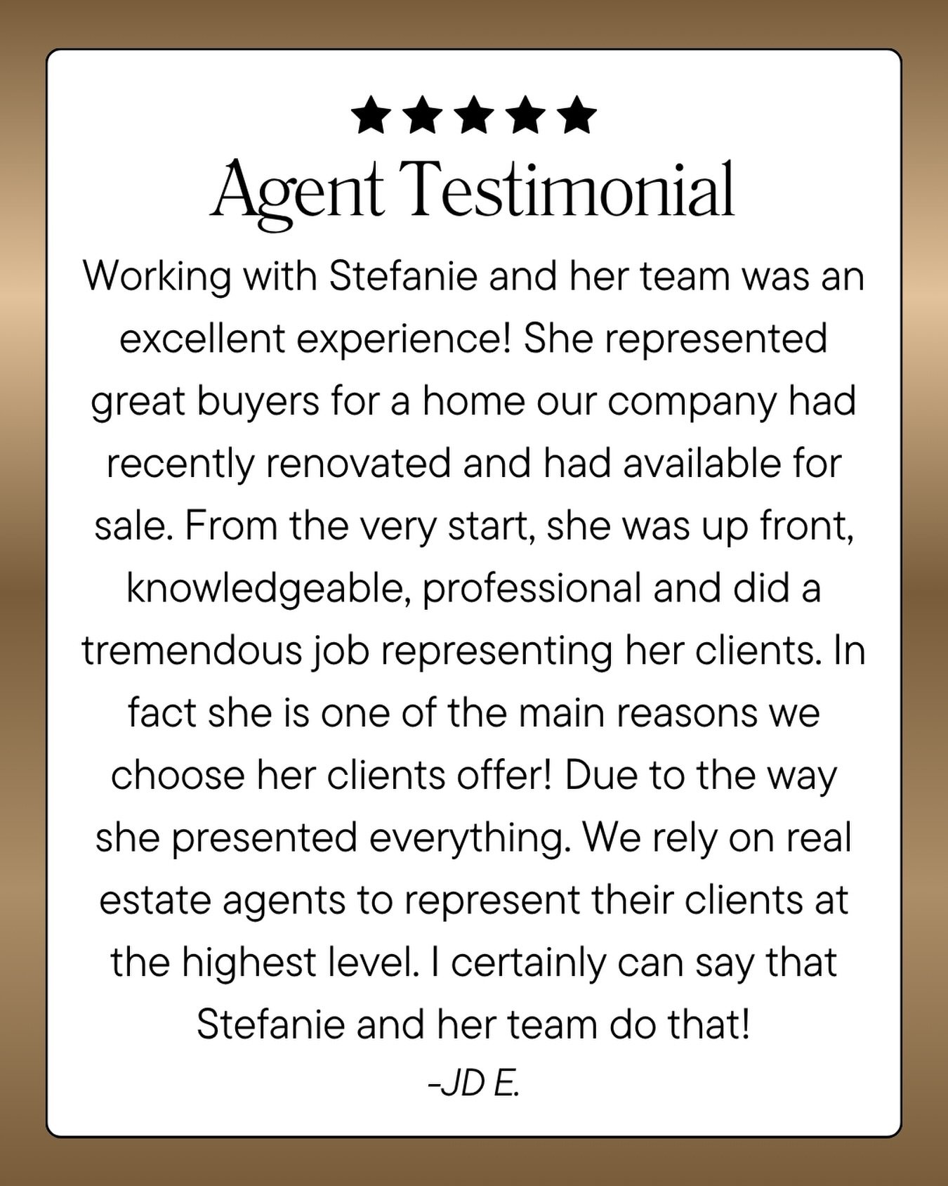 Reputation in this business is everything ✨

Receiving a review from another agent is such an honor, there&rsquo;s no greater compliment than earning the respect of your peers in this industry. Of course strategy, communication, and negotiation matte