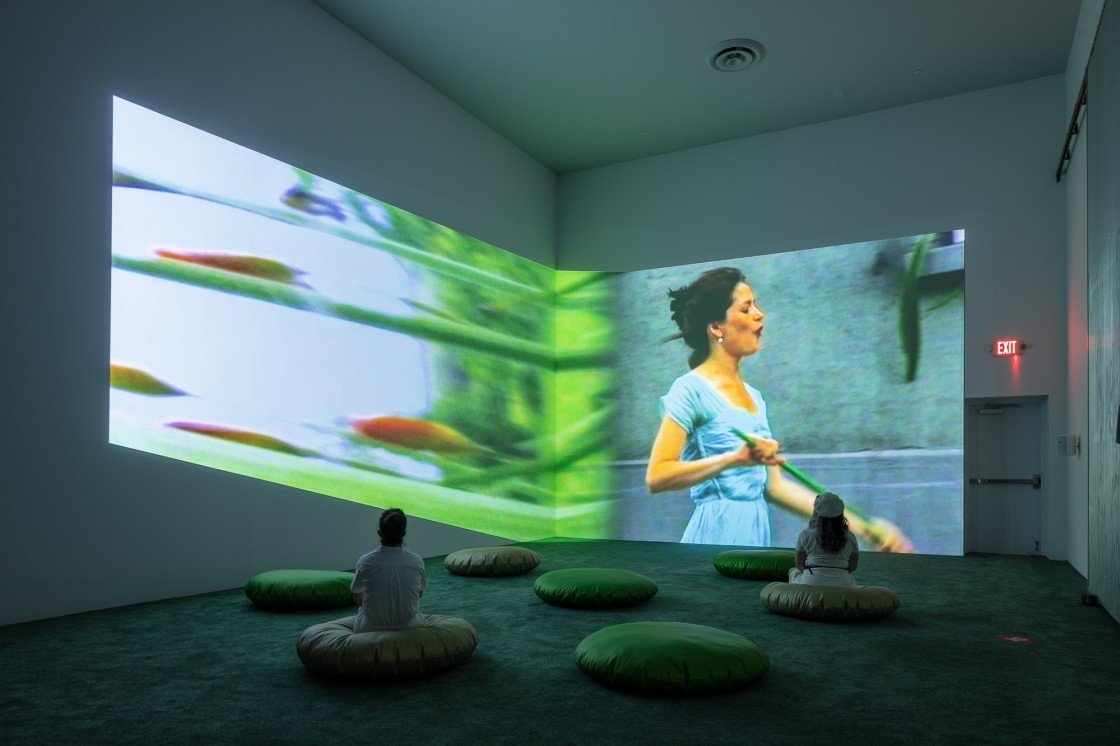 Projection mapped video using two projectors mounted into concrete