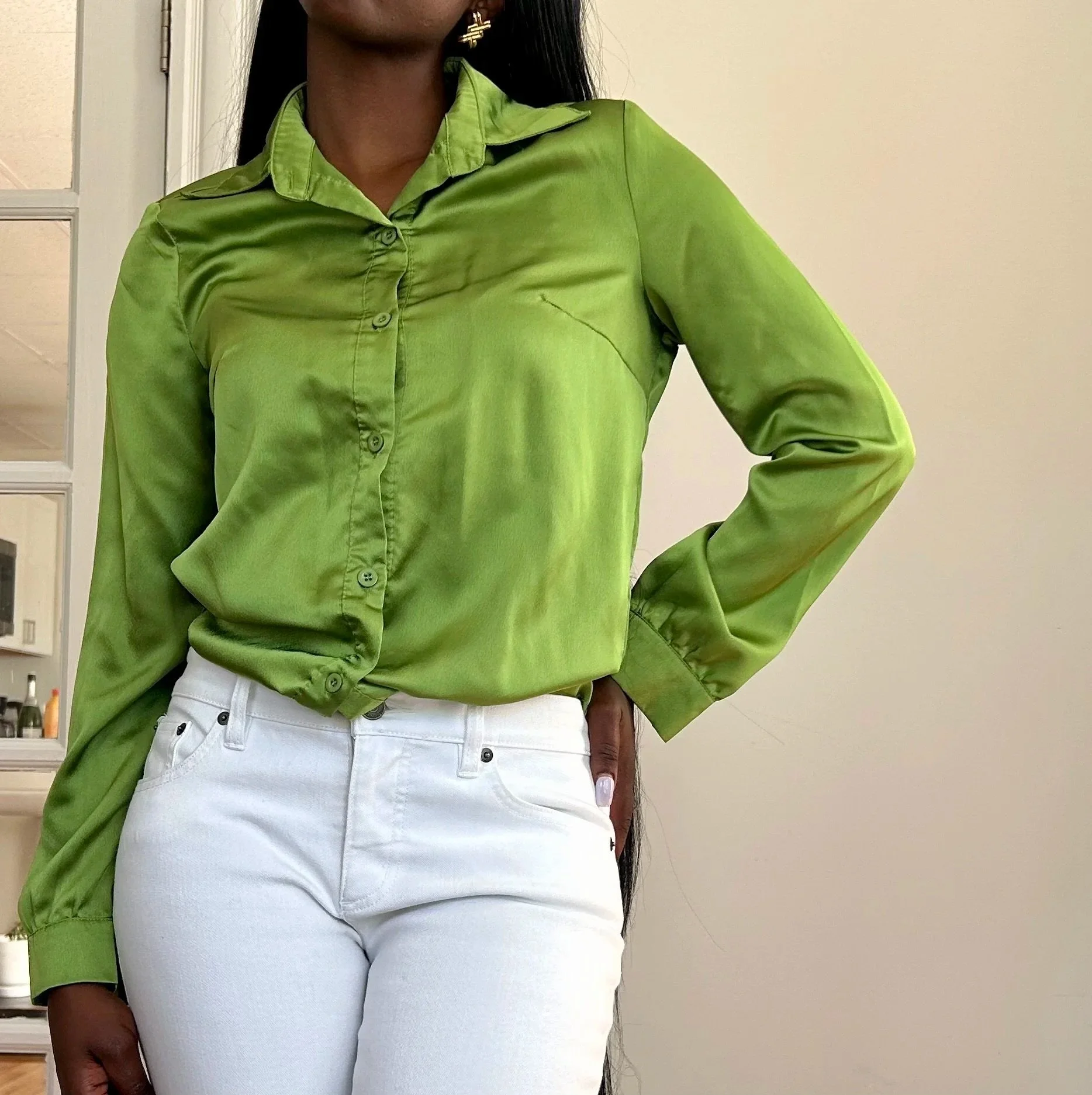 Kiwi Silk Collar Blouse