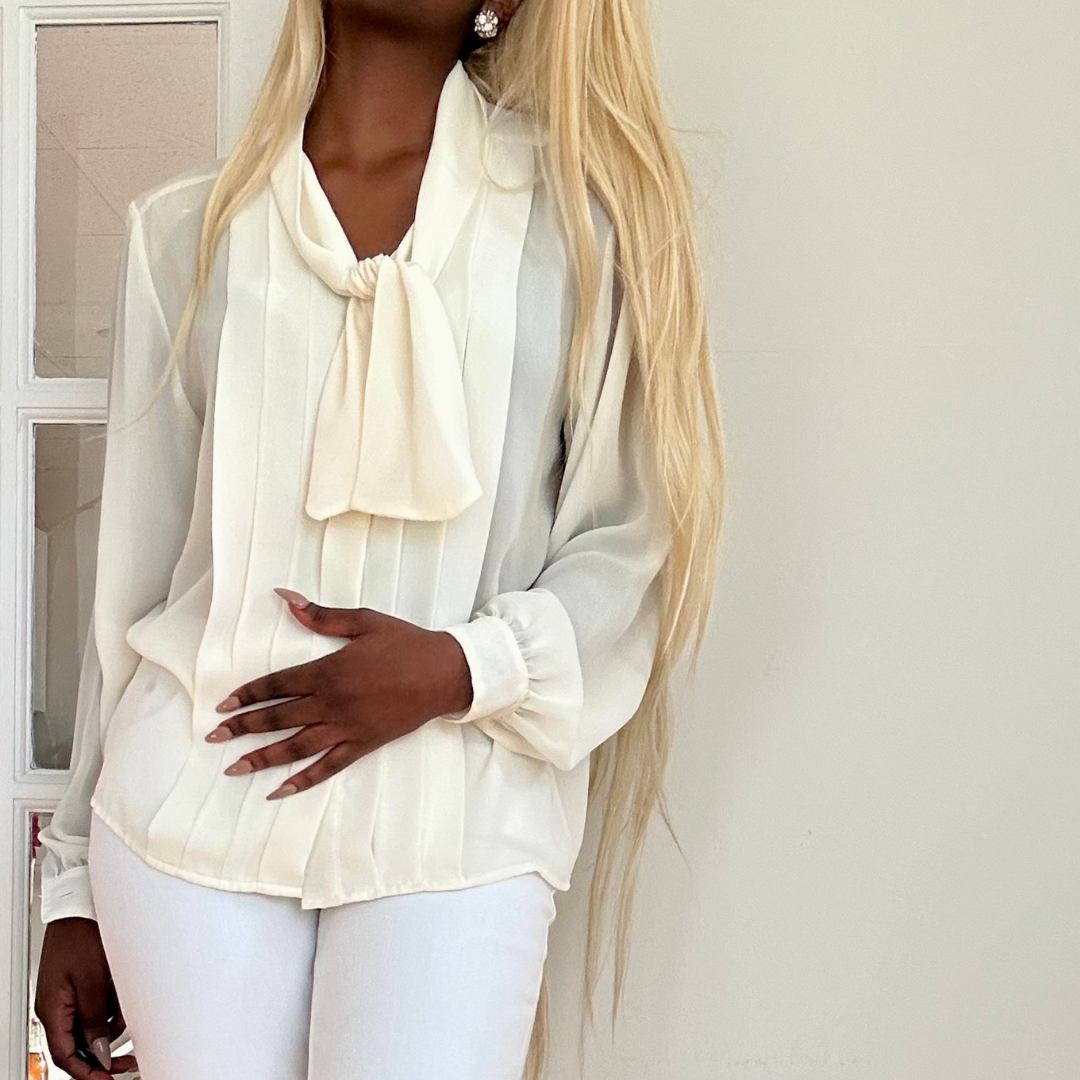 Cream Vintage Ruffled Collar Blouse