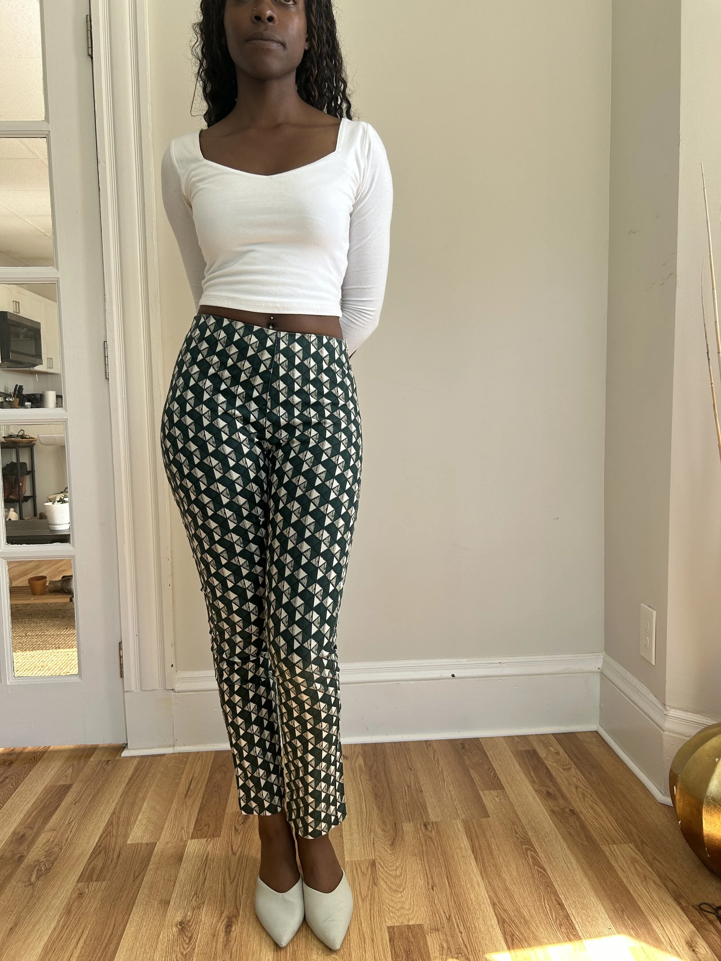 Green Diamond Pattern Skinny Work Pants