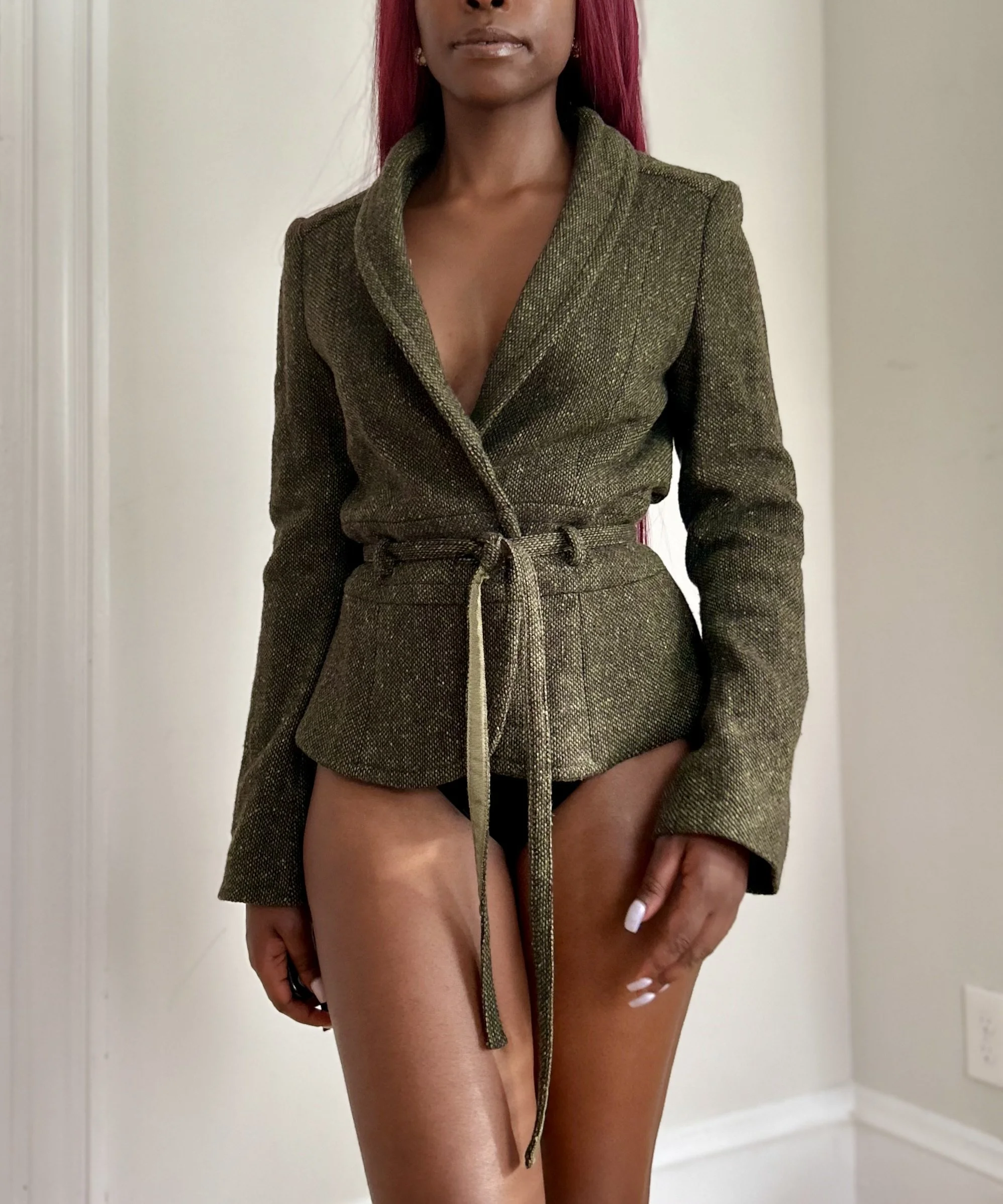 Navy Green Knitted Dress Coat