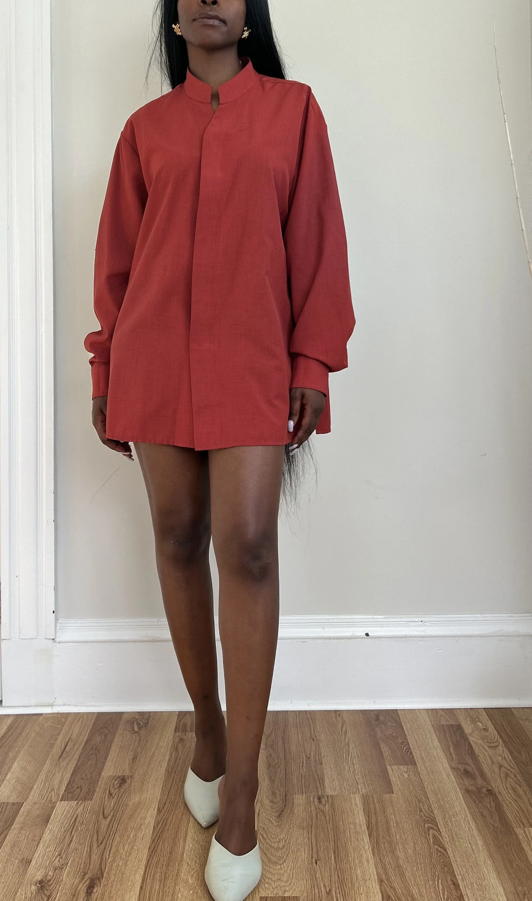 Dark Red Pin Tuck Top