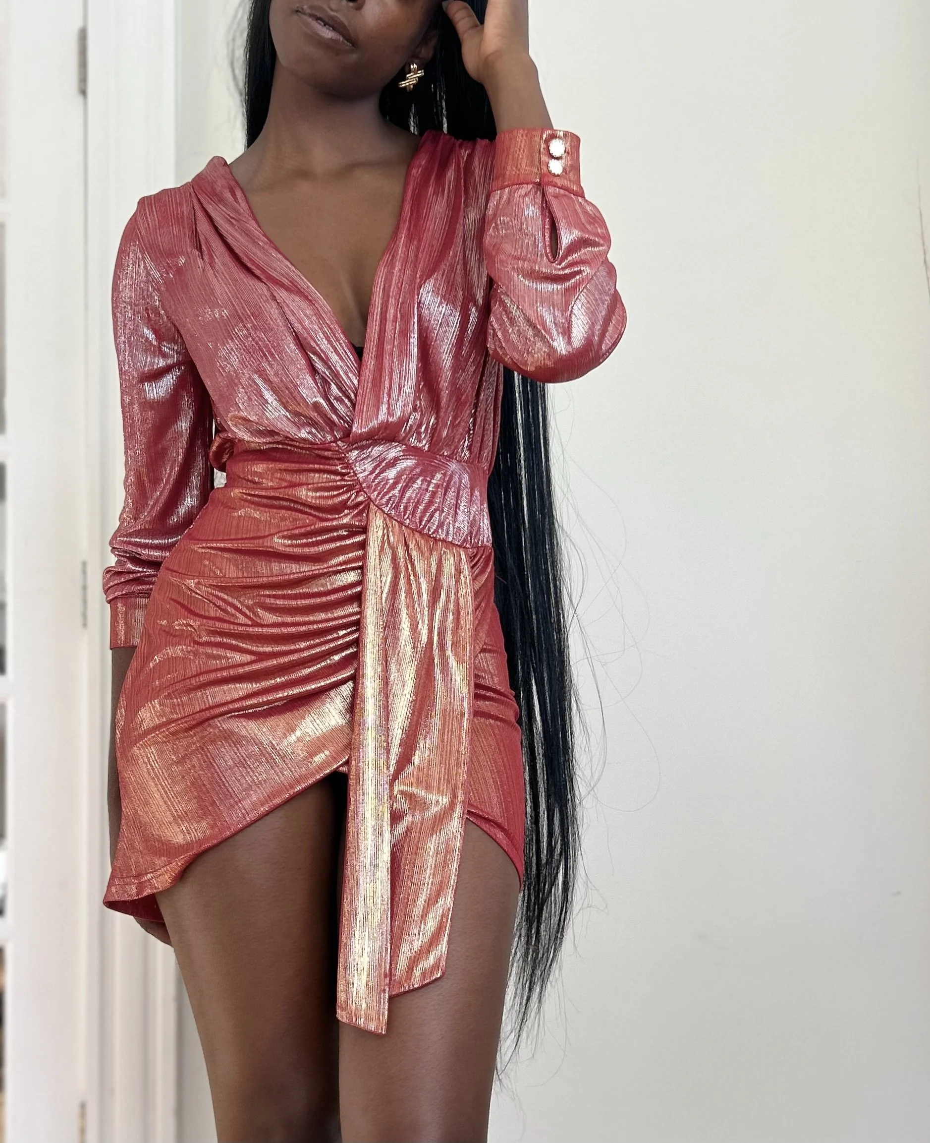 Blood-Orange Shimmer Party Dress