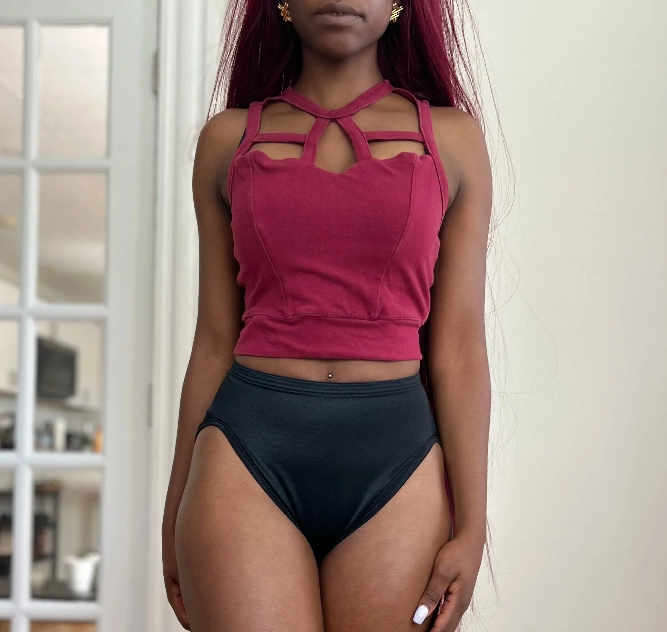 Lattice Neck Crop Top