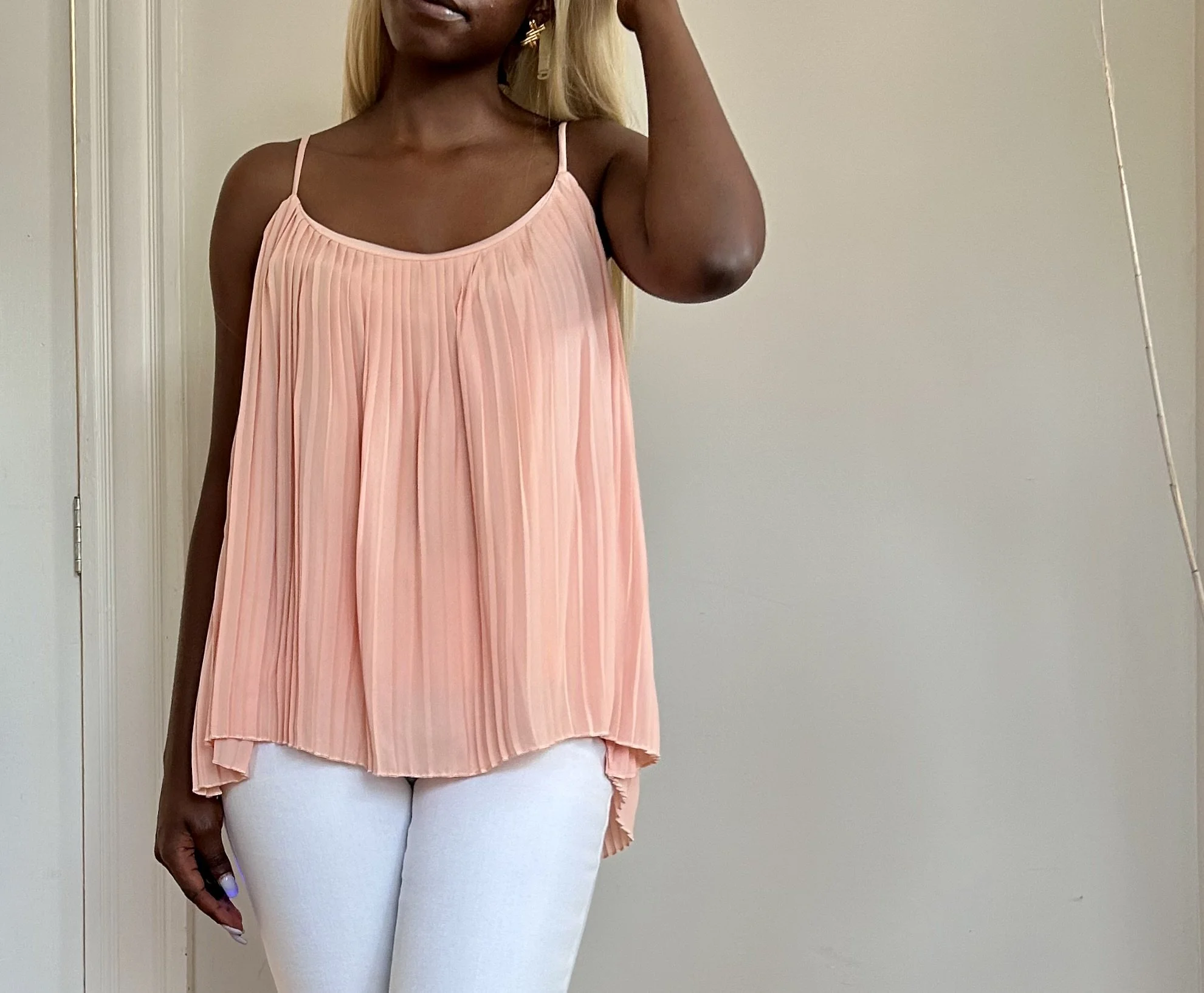 Peach Pleated Tank Top