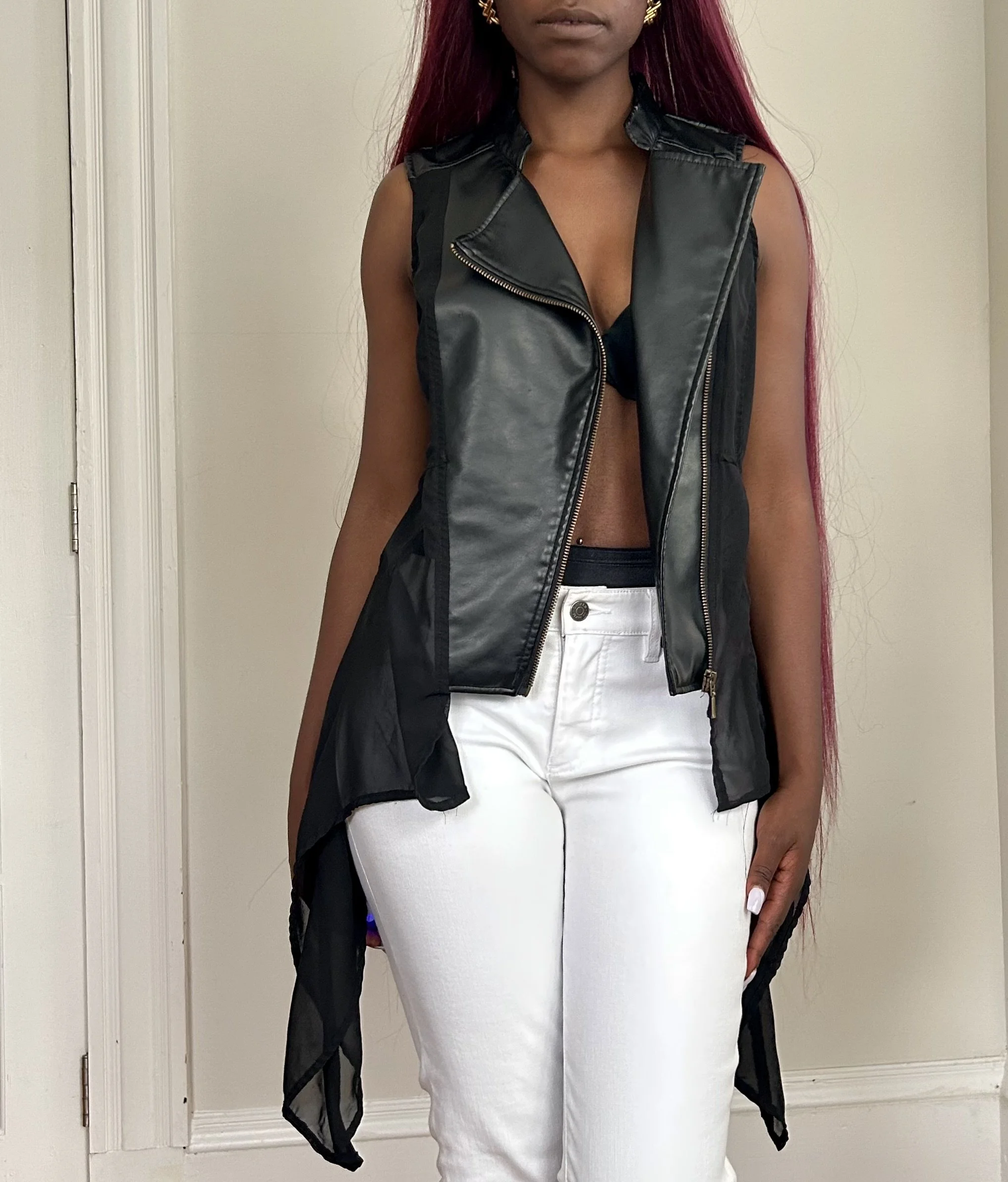 Leather + Sheer Fashion Sleeveless Vest