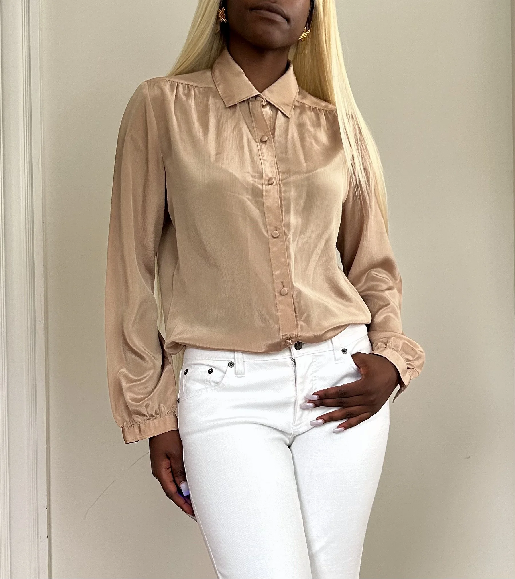 Nude Sheer Collar Botton Blouse