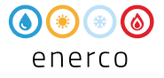 Enerco logo with icons of water, sun, snowflake, and fire in circles.