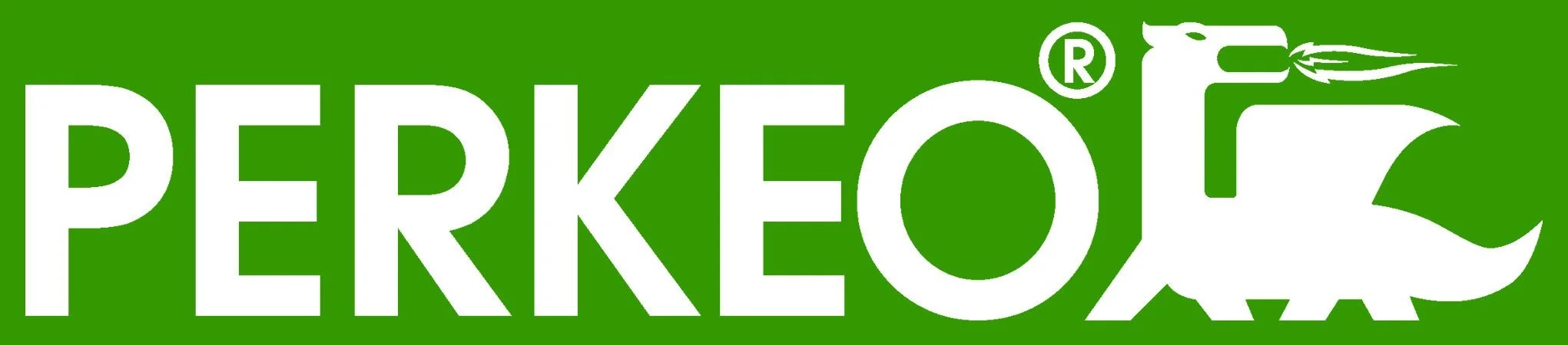 Perkeo logo with stylized dragon on a green background.